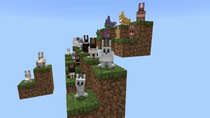 Multiple rabbit variants on floating grass islands