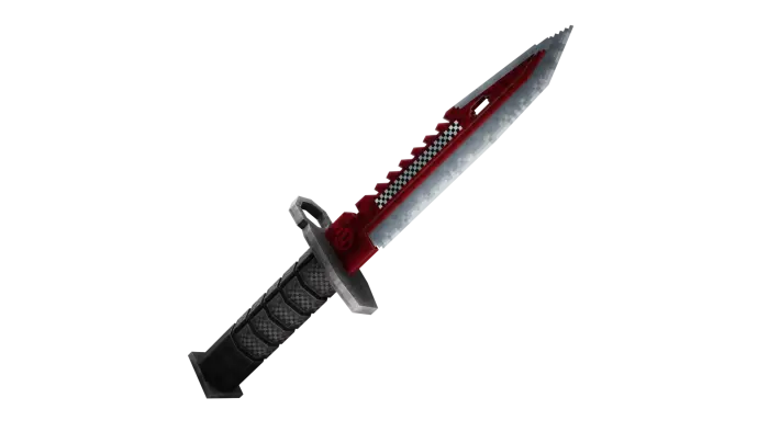 Red and silver combat knife with a black grip