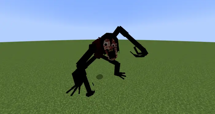 Grotesque stalking creature on grass field