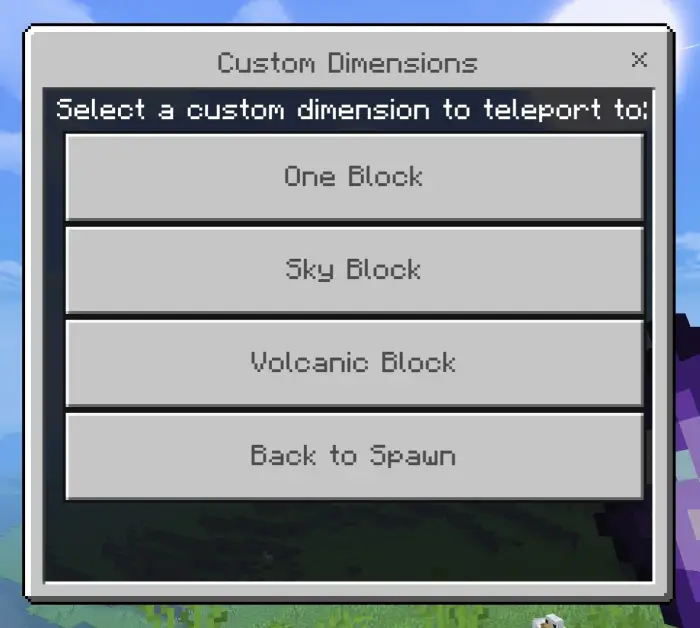 Custom dimension teleport menu options