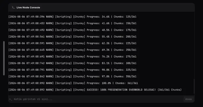 ALT Console logs showing chunk pregeneration progress