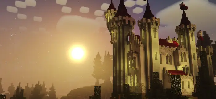 Sunset lighting on a detailed blocky castle