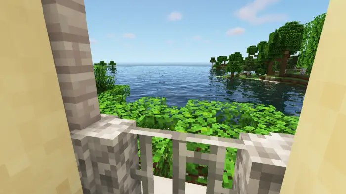 View of a balcony overlooking the sea