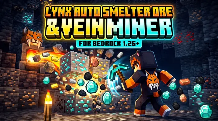 Player mining ores with auto-smelting pickaxe