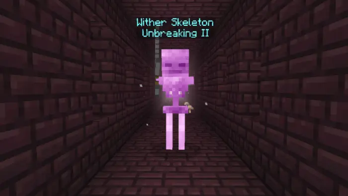 Glowing enchanted skeleton in a dark hallway