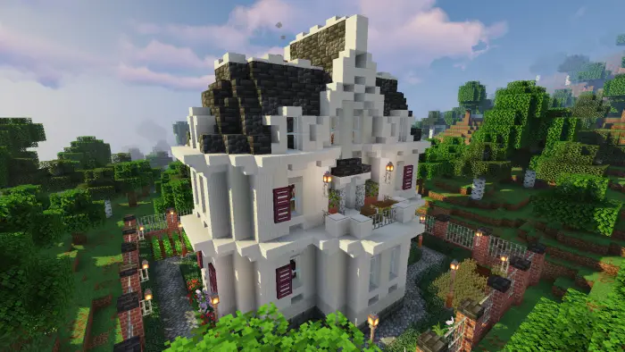 Victorian-style survival house with gardens