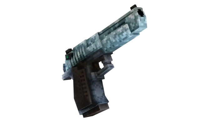 Pixelated 3D handgun with camo pattern