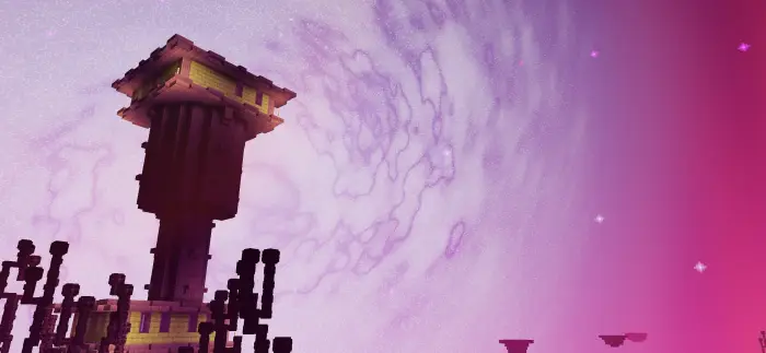 Vivid sky with glowing clouds and tall tower