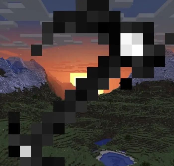 Pixelated custom weapon at sunset.