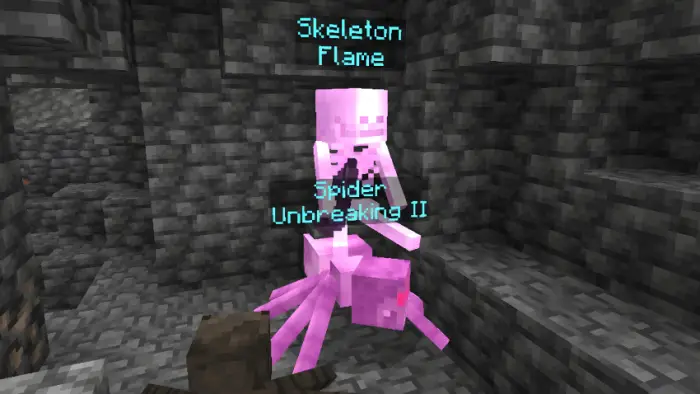 Enchanted skeleton and spider in a cave