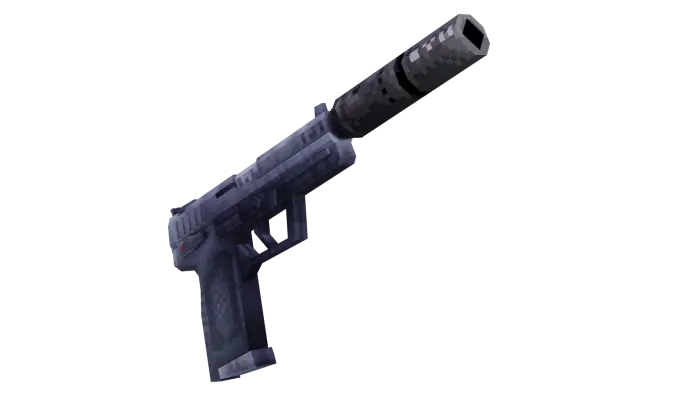 Pixelated 3D silenced pistol game model