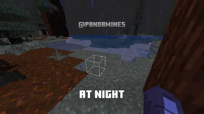 White 3D block outline at night, raining