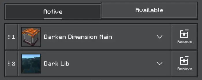 Active mods Darken Dimension and Dark Lib