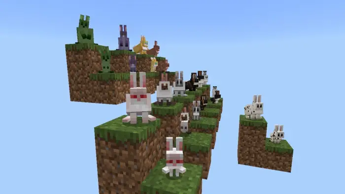 Multiple rabbit variants on floating grass islands