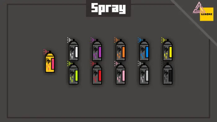 Pixel art spray paint cans in various colors