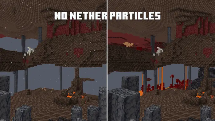 Side-by-side Nether with and without fog