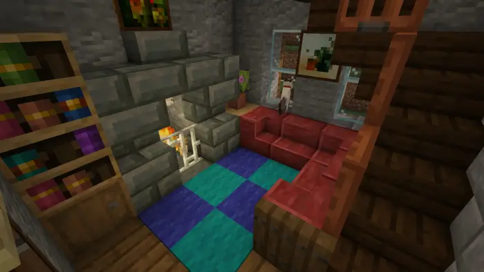 Cozy cottage living room with fireplace