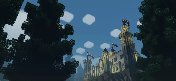 Castle with vibrant lighting and sky effects