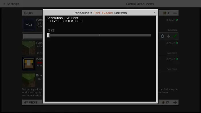 Font settings menu showing PvP font preview.