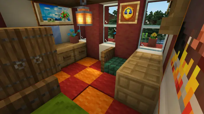 Cozy cottage interior with colorful decor