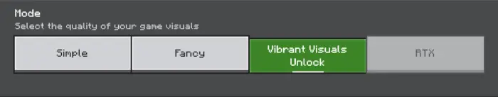 Game visuals menu with Vibrant Visuals selected