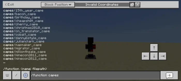 List of selectable capes and command input