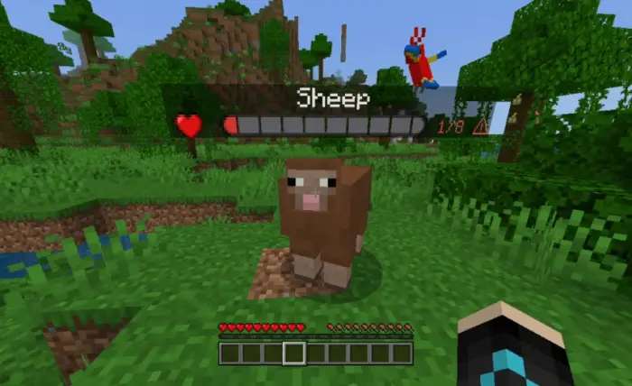Sheep with visible health bar in-game