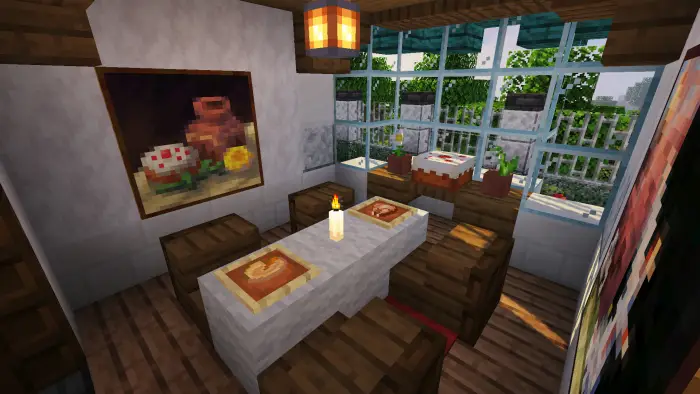 Dining area in a timber-framed villa