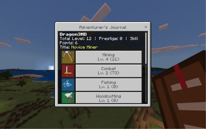 Skill progression journal interface shown.