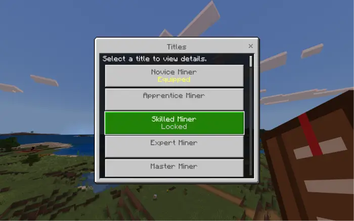 Skill title selection menu with ranks