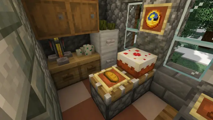 Cozy cottage kitchen with cake and bread