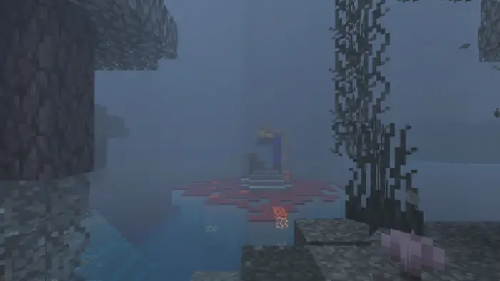 Misty pale forest with hanging moss and water