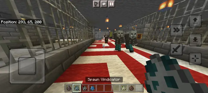 Vindicators walking in a red-striped hallway