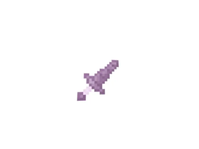 Pixel art style purple sword icon.