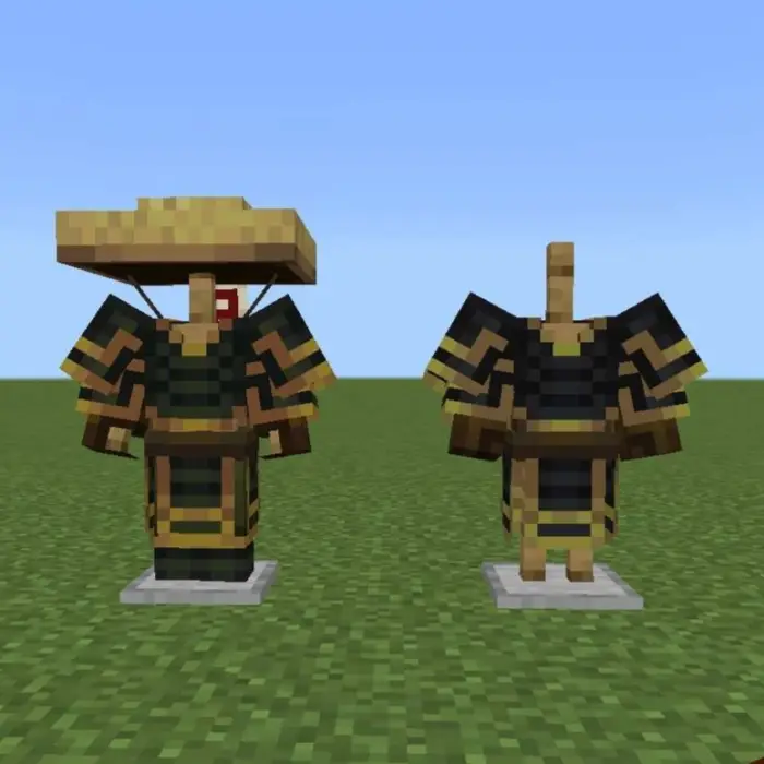 Samurai armor displayed on two stands