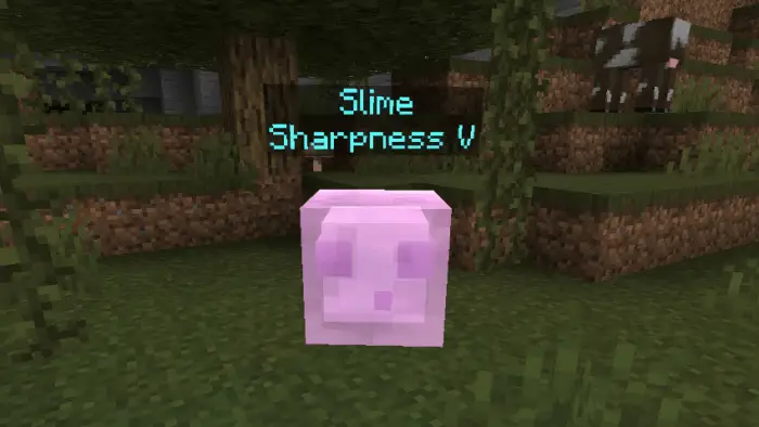 Pink enchanted slime with Sharpness V label