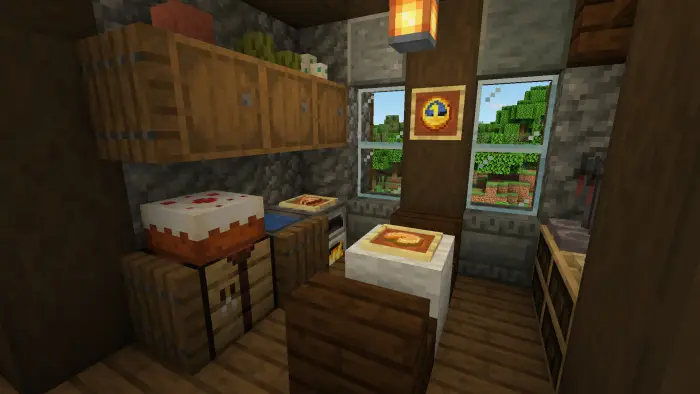 Cozy medieval kitchen with wooden decor