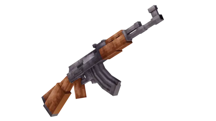 Pixelated assault rifle with wood accents