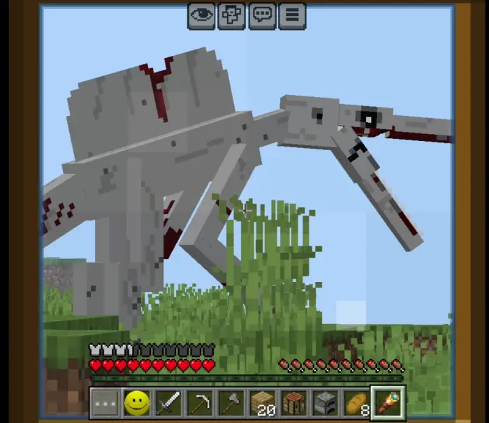 Blocky dinosaur-like creature stalks player