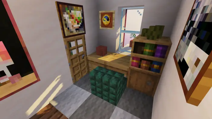 Compact villa study with desk and bookshelf