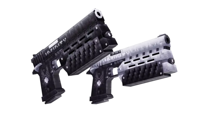 Two pixelated 3D pistols side by side