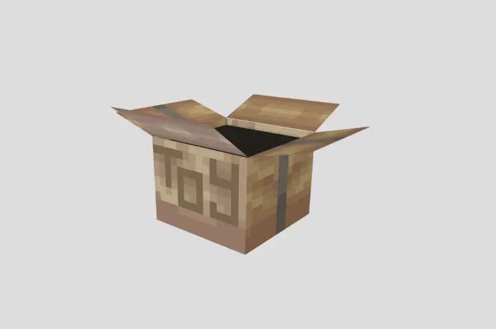 Pixelated open cardboard toy box