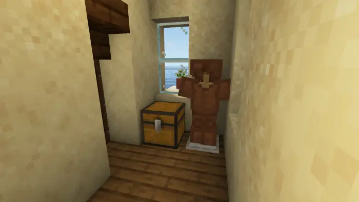 Armor stand and chest by a small window