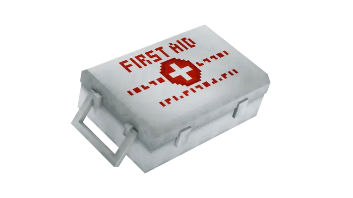 Pixelated first aid kit with red cross