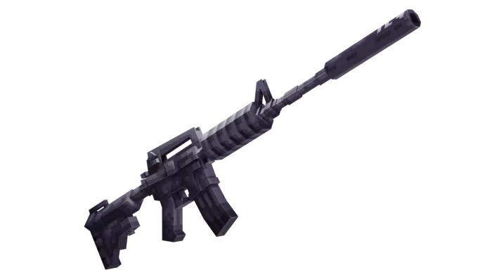 Pixelated 3D rifle mod model on black background