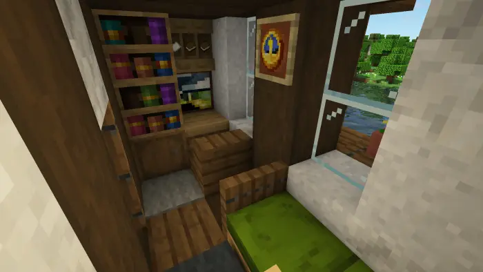 Cozy medieval cottage interior with bed