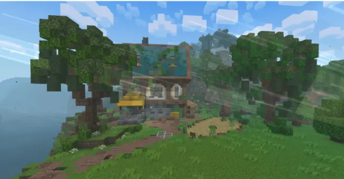 Enhanced lighting on a blocky cottage scene