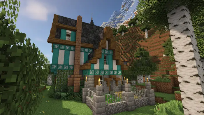 Half-timbered cottage with fenced garden