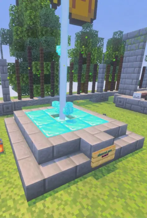 Beacon structure with diamond blocks in a yard.