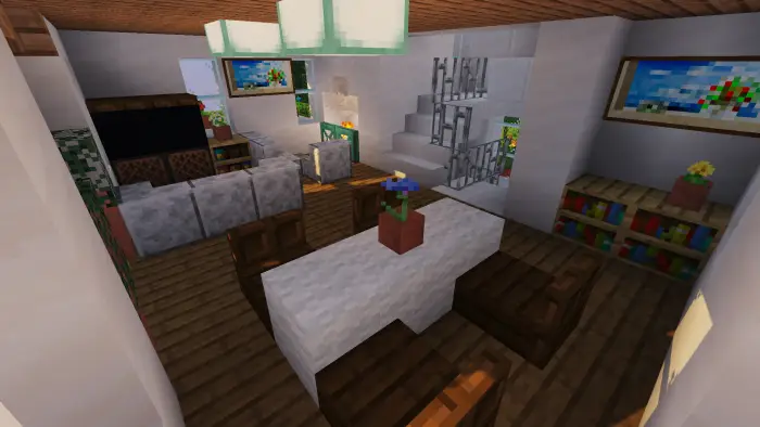 Modern villa interior with dining and lounge